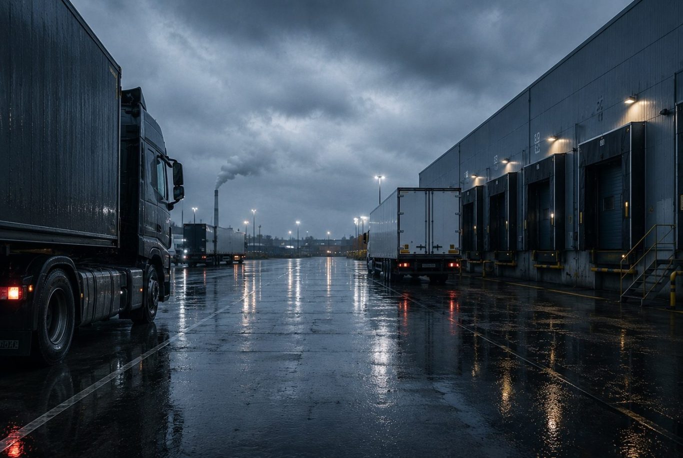 Bunte Frachtschiffscontainer gestapelt in einem Hafenbereich.