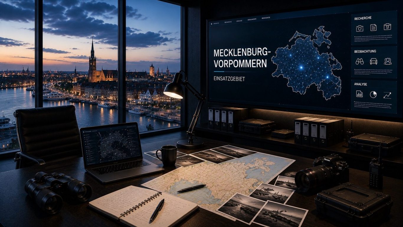 Wirtschaftsdetektei Mecklenburg-Vorpommern Moderner Ermittlungs- und Einsatzraum für diskrete Wirtschaftsermittlungen im gesamten Bundesland Mecklenburg-Vorpommern.