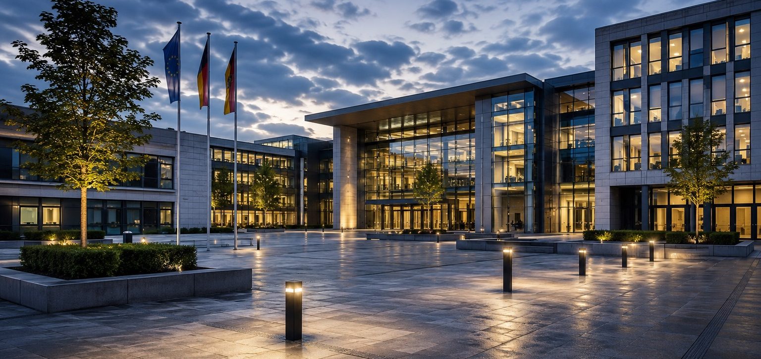 Ermittlungen für Kommunen und öffentliche Einrichtungen Modernes Verwaltungszentrum einer öffentlichen Einrichtung als Symbol für professionelle Ermittlungen und Prävention für Kommunen.