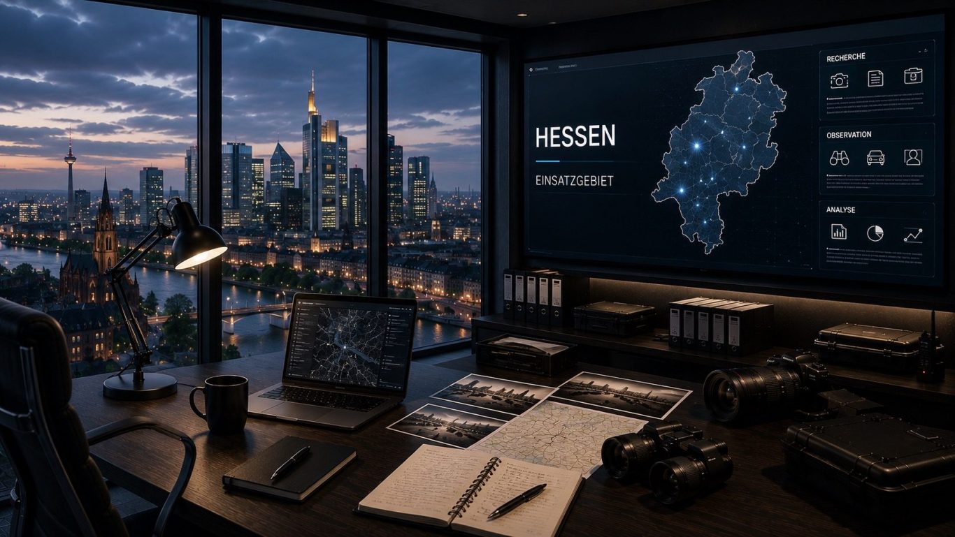 Wirtschaftsdetektei Hessen Moderner Ermittlungs- und Einsatzraum für diskrete Wirtschaftsermittlungen im gesamten Bundesland Hessen.