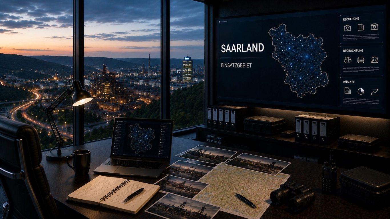 Wirtschaftsdetektei Saarland Moderner Ermittlungs- und Einsatzraum für diskrete Wirtschaftsermittlungen im gesamten Saarland.
