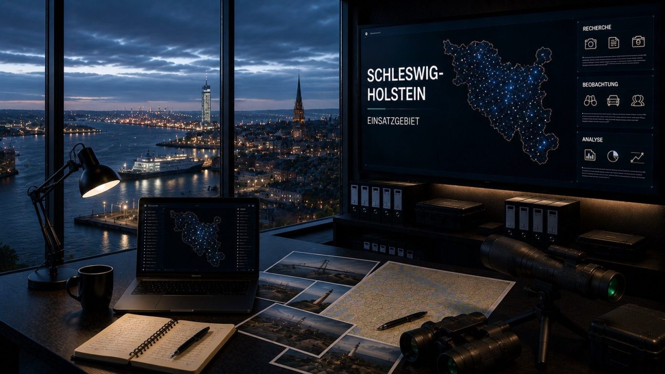 Wirtschaftsdetektei Schleswig-Holstein Moderner Ermittlungs- und Einsatzraum für diskrete Wirtschaftsermittlungen in ganz Schleswig-Holstein.