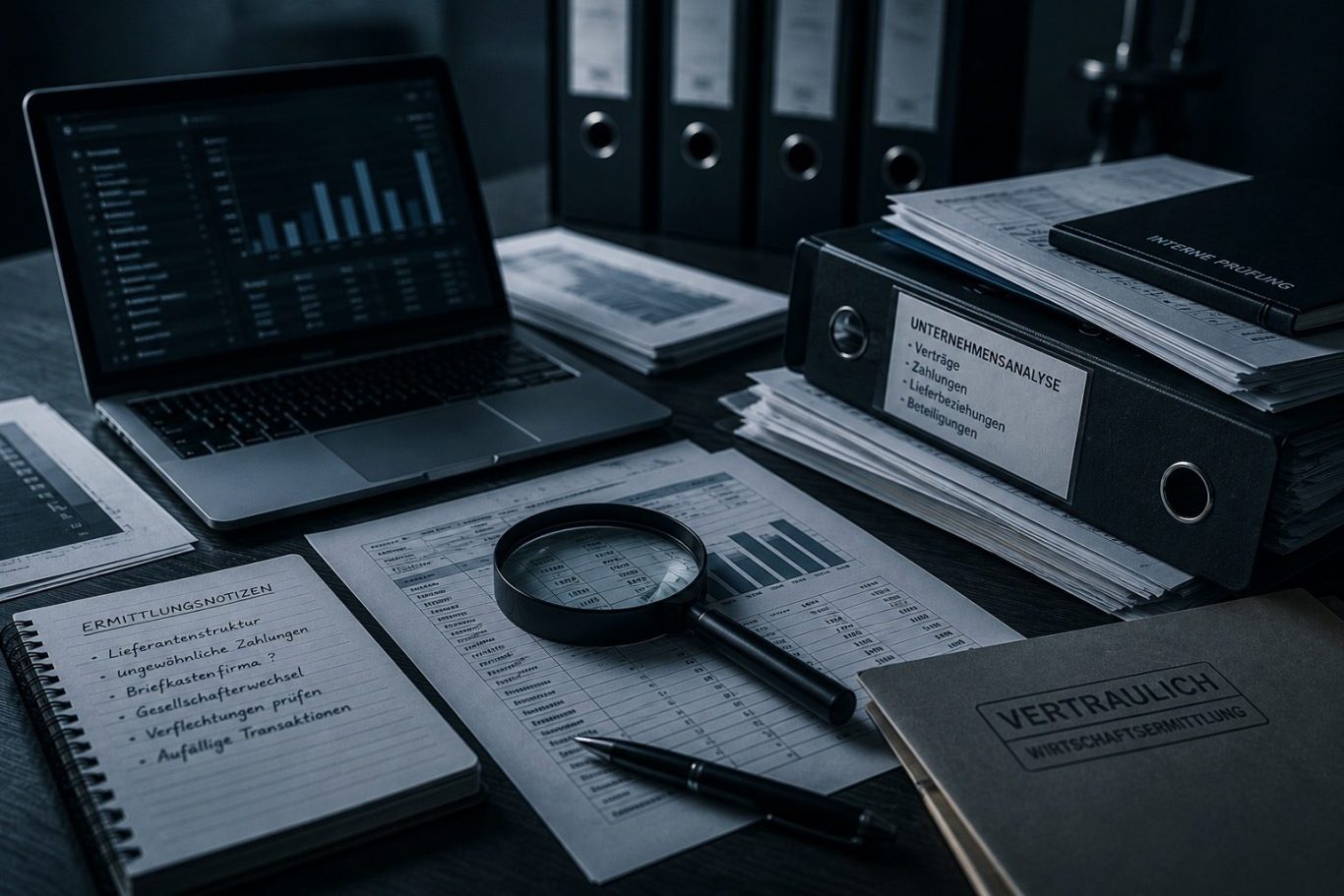 Betrugsaufklärung im Unternehmensumfeld Unterlagen, Geschäftsakten und Analysewerkzeuge zur Aufdeckung wirtschaftskrimineller Sachverhalte.